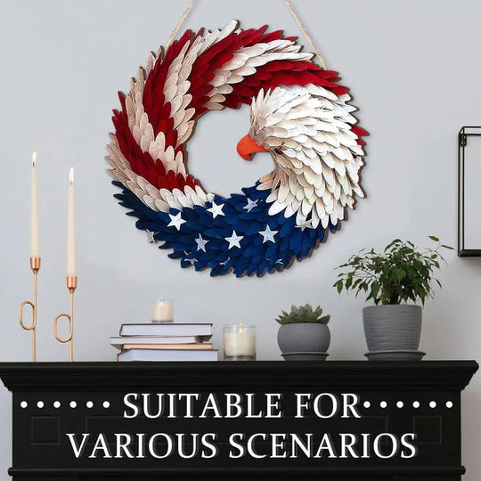 Wooden Patriotic Eagle Wreath for Independence Day Decor
