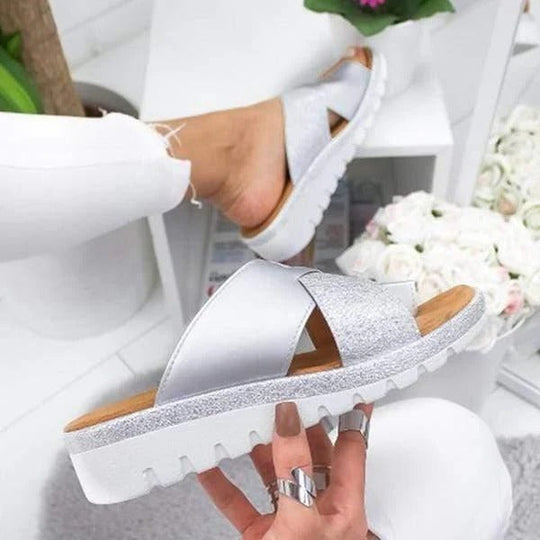 Flat Slip-On Summer Sandals with Wide Toe Box and Open Toe Design Style