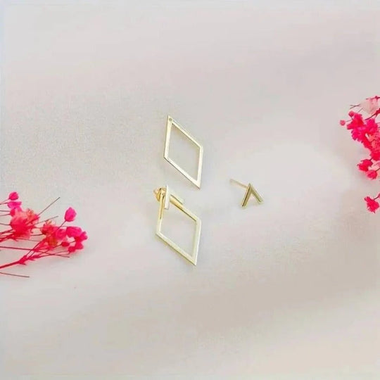 Geometric Diamond and Arrow Drop Earrings in Gold and Silver