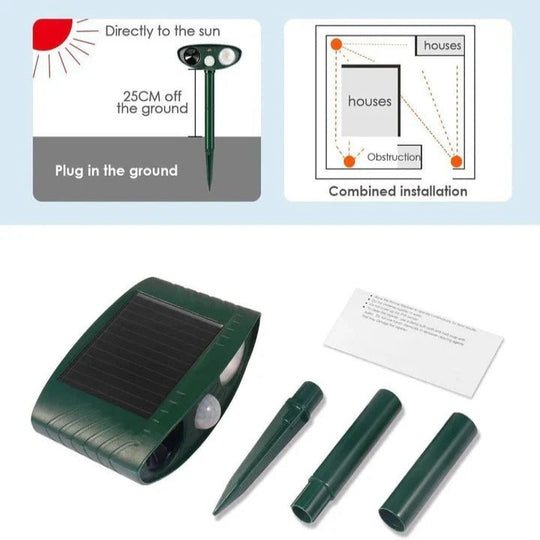 Solar Powered Ultrasonic Chipmunk Repeller for Outdoor Use