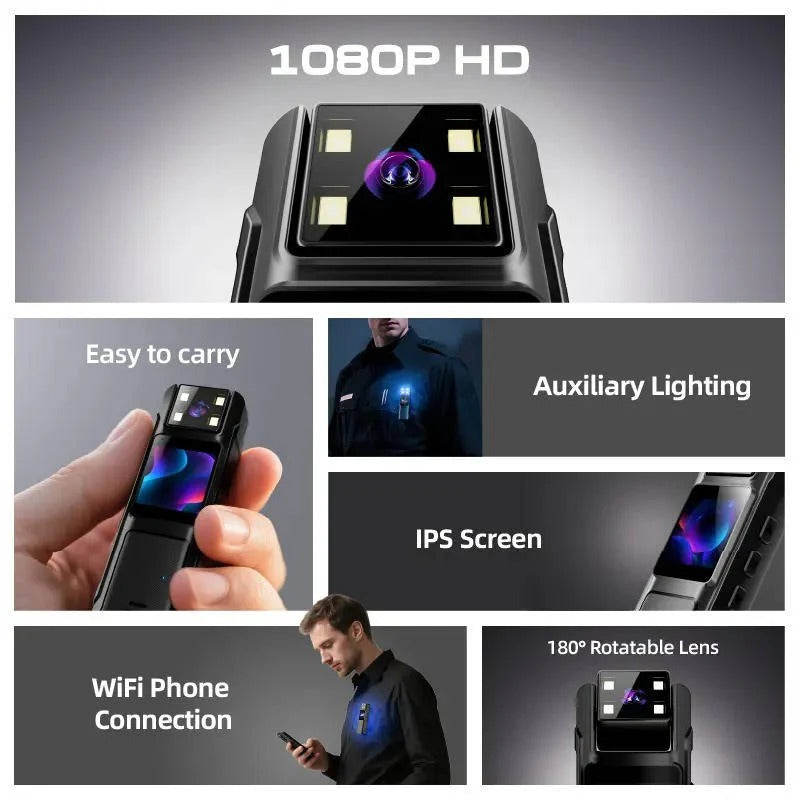 1080P Wearable Body Camera with Night Vision, Motion Detection and Wide Angle Rotatable Lens
