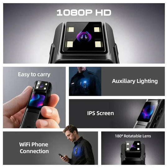 1080P Wearable Body Camera with Night Vision, Motion Detection and Wide Angle Rotatable Lens