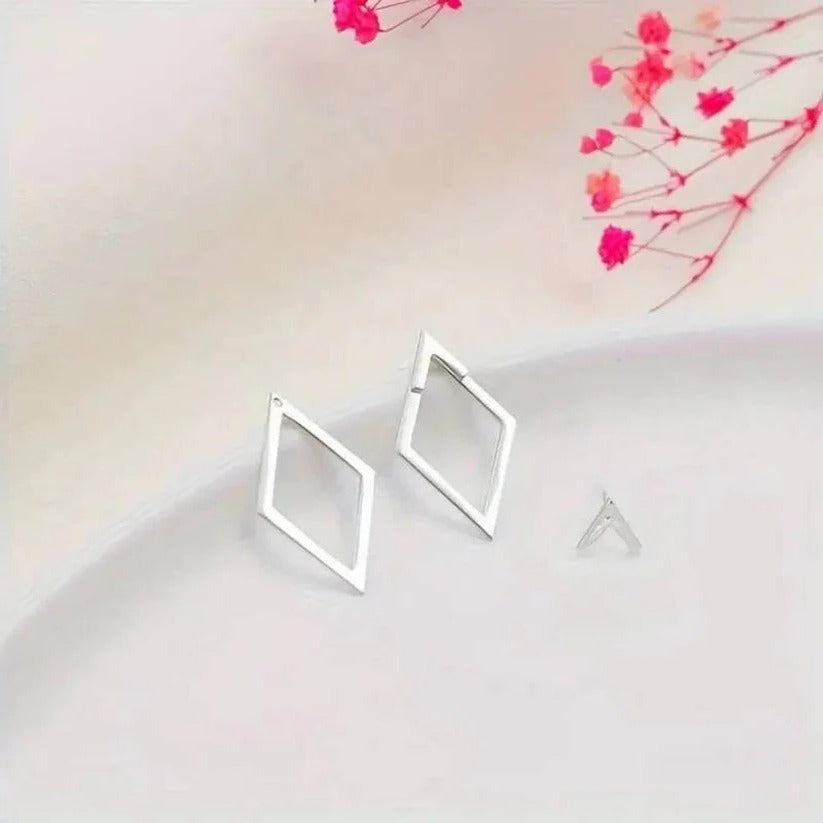 Geometric Diamond and Arrow Drop Earrings in Gold and Silver