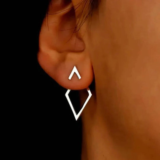 Geometric Diamond and Arrow Drop Earrings in Gold and Silver