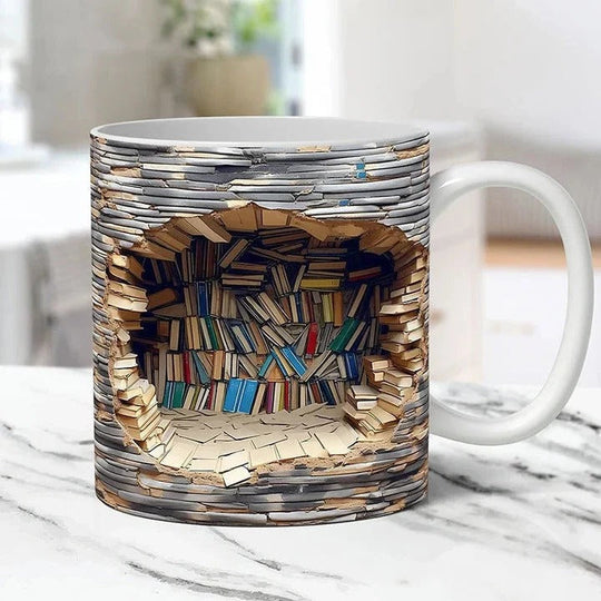3D Bookshelf Design Ceramic Mug