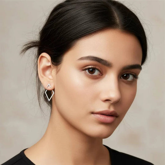 Geometric Diamond and Arrow Drop Earrings in Gold and Silver