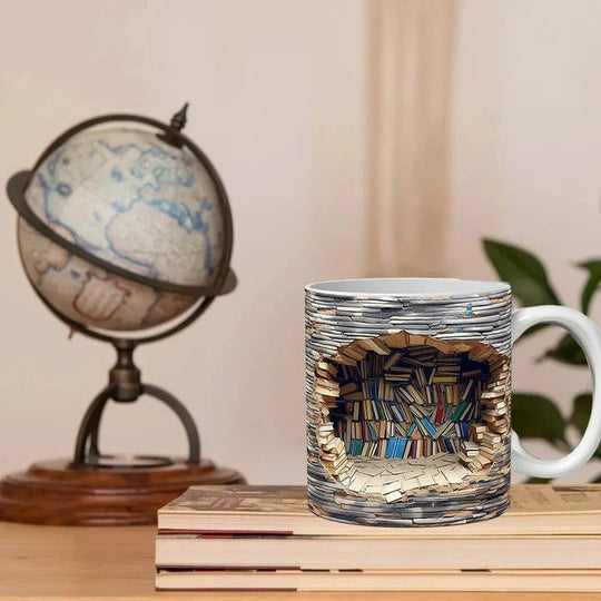 3D Bookshelf Design Ceramic Mug