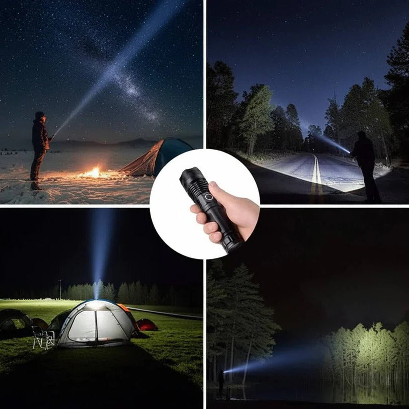USB Rechargeable Aluminium Flashlight with Battery Indicator