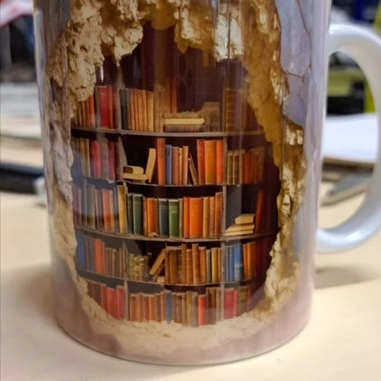 3D Bookshelf Design Ceramic Mug