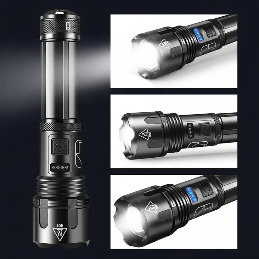 USB Rechargeable Aluminium Flashlight with Battery Indicator