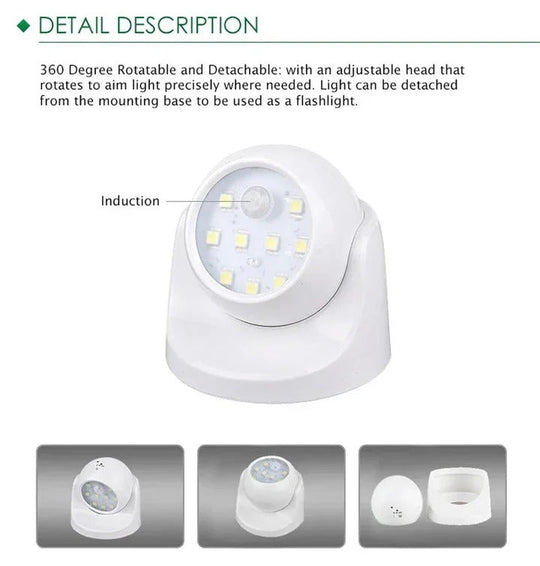 Motion Sensor LED Spotlight with 360 Degree Rotating Head