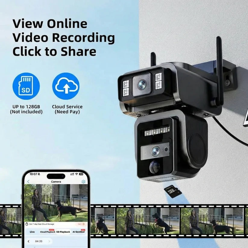 Solar Powered Wireless Security Camera with Auto Tracking, Dual Lens and Two Way Audio