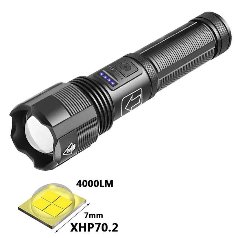 USB Rechargeable Aluminium Flashlight with Battery Indicator