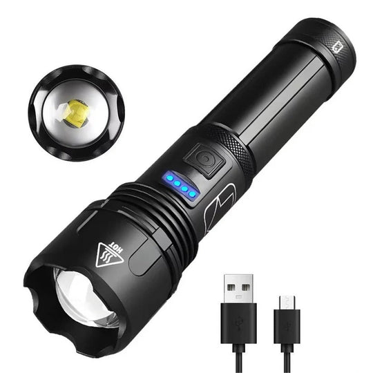 USB Rechargeable Aluminium Flashlight with Battery Indicator
