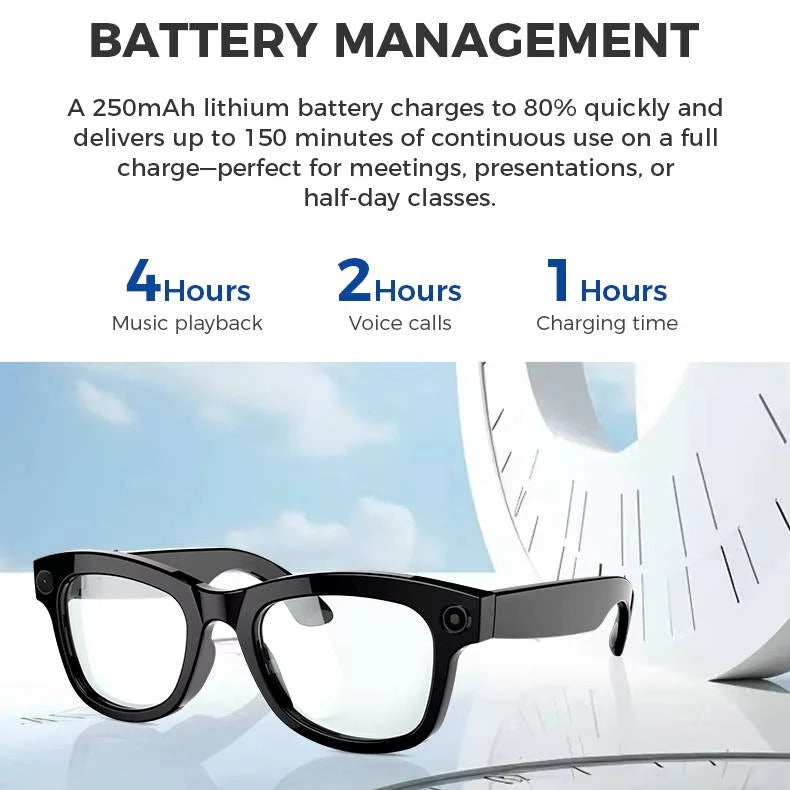 Smart Glasses with Built-In Video Camera and Bluetooth Audio