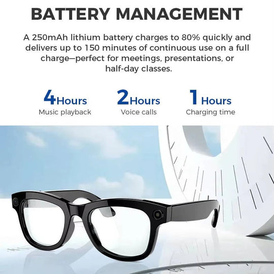 Smart Glasses with Built-In Video Camera and Bluetooth Audio