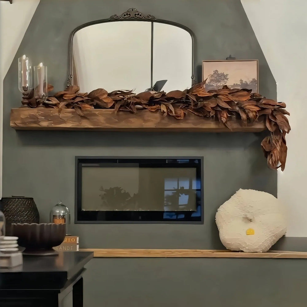 Brown Magnolia Leaf Garland – Realistic Autumn Decoration for Indoor and Covered Outdoor Areas