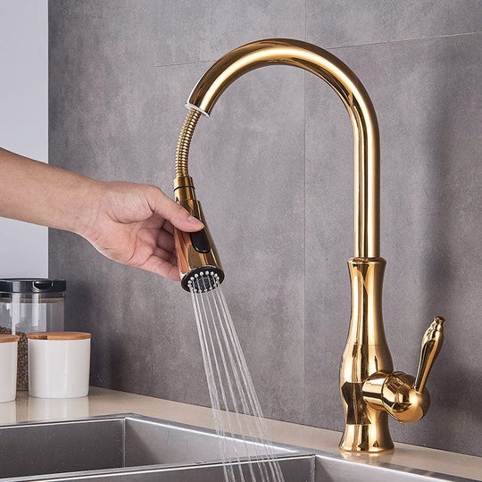 Brass Kitchen Faucet Pull Out Mixer Sink Water Tap 360° Rotation Single Handle