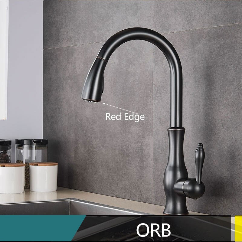 Brass Kitchen Faucet Pull Out Mixer Sink Water Tap 360° Rotation Single Handle