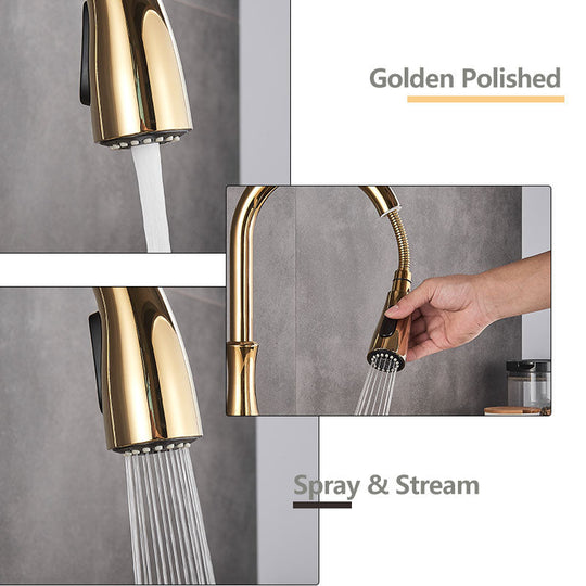 Brass Kitchen Faucet Pull Out Mixer Sink Water Tap 360° Rotation Single Handle