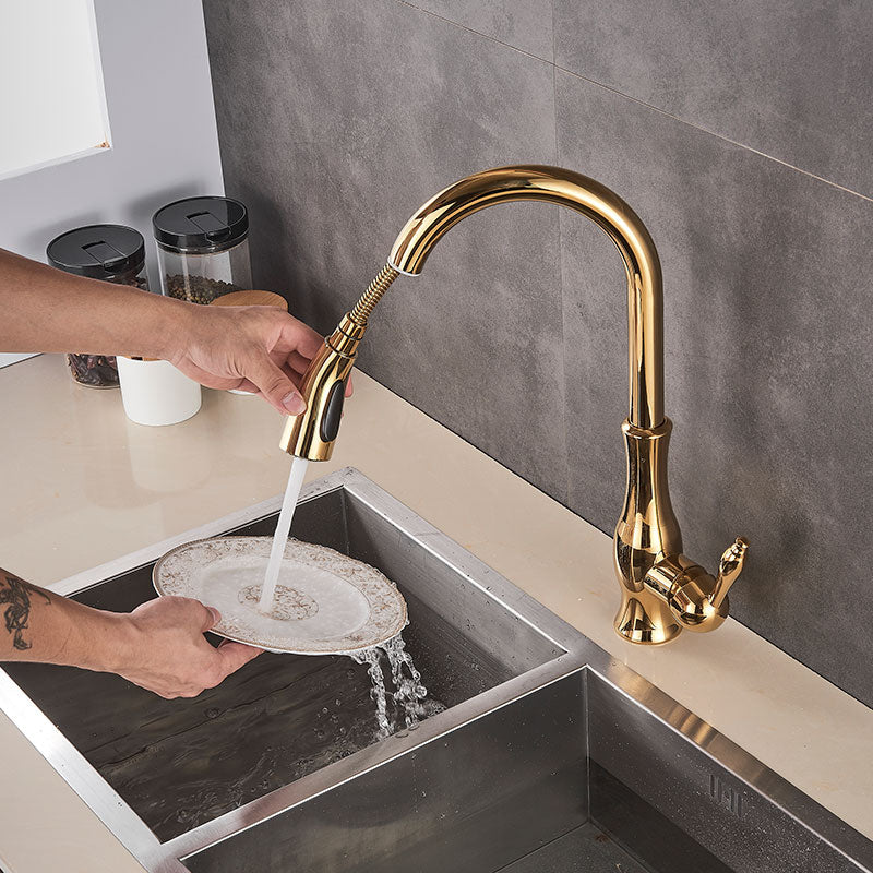 Brass Kitchen Faucet Pull Out Mixer Sink Water Tap 360° Rotation Single Handle