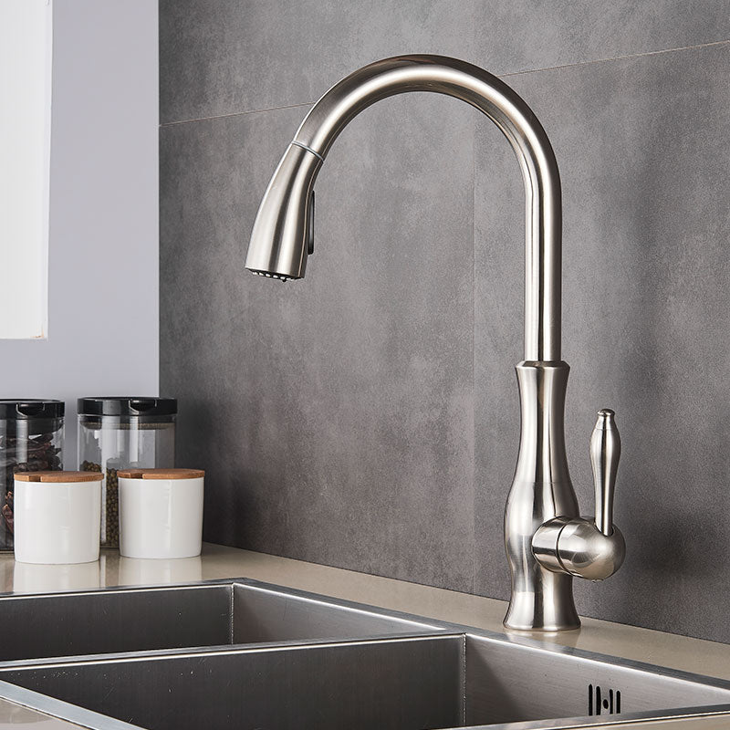Brass Kitchen Faucet Pull Out Mixer Sink Water Tap 360° Rotation Single Handle