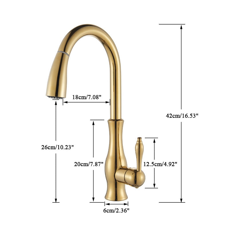 Brass Kitchen Faucet Pull Out Mixer Sink Water Tap 360° Rotation Single Handle
