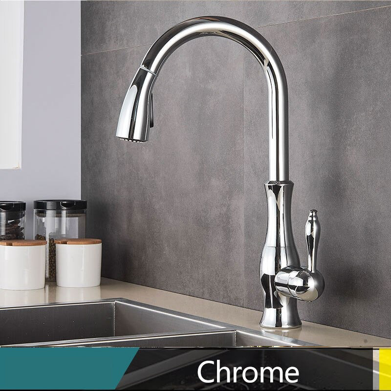 Brass Kitchen Faucet Pull Out Mixer Sink Water Tap 360° Rotation Single Handle