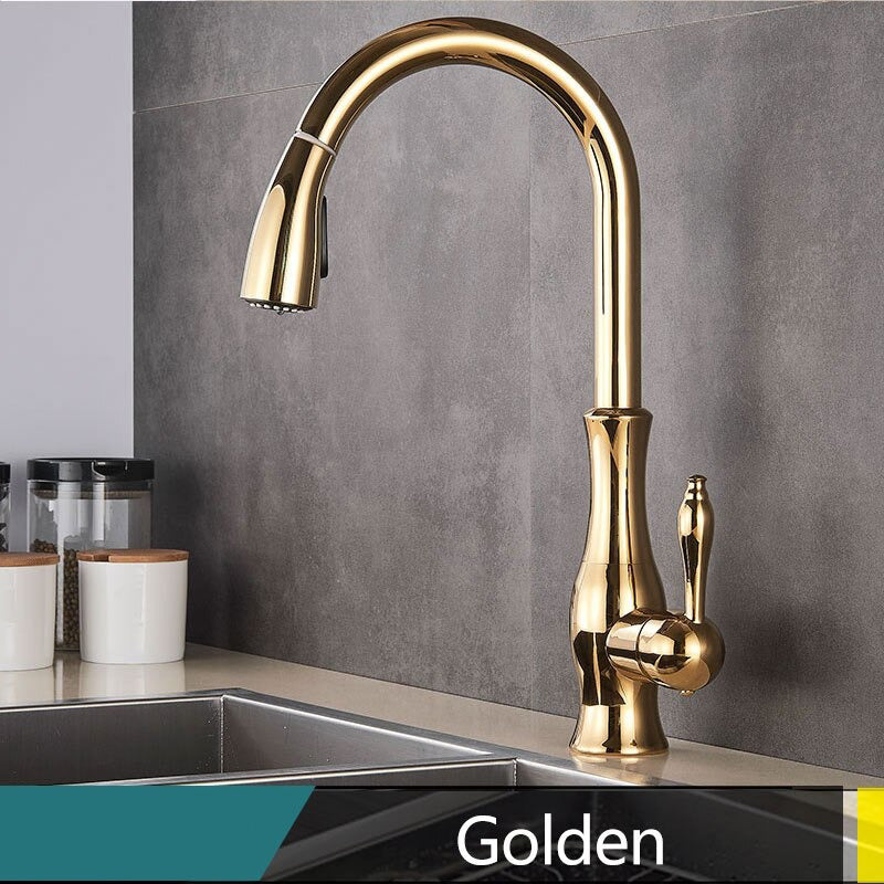 Brass Kitchen Faucet Pull Out Mixer Sink Water Tap 360° Rotation Single Handle
