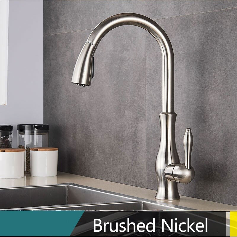 Brass Kitchen Faucet Pull Out Mixer Sink Water Tap 360° Rotation Single Handle