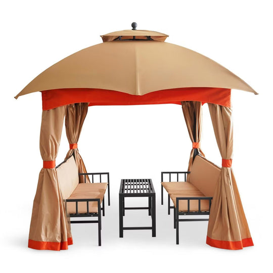 Sorana 3x3m Outdoor Gazebo with Seating and Table, Beige & Orange