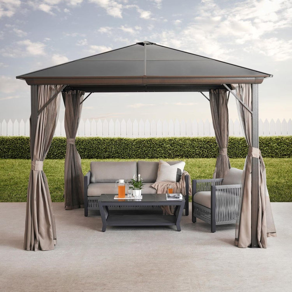 Trevana 3x3m Brown Outdoor Gazebo with Netting and Ceiling Hook