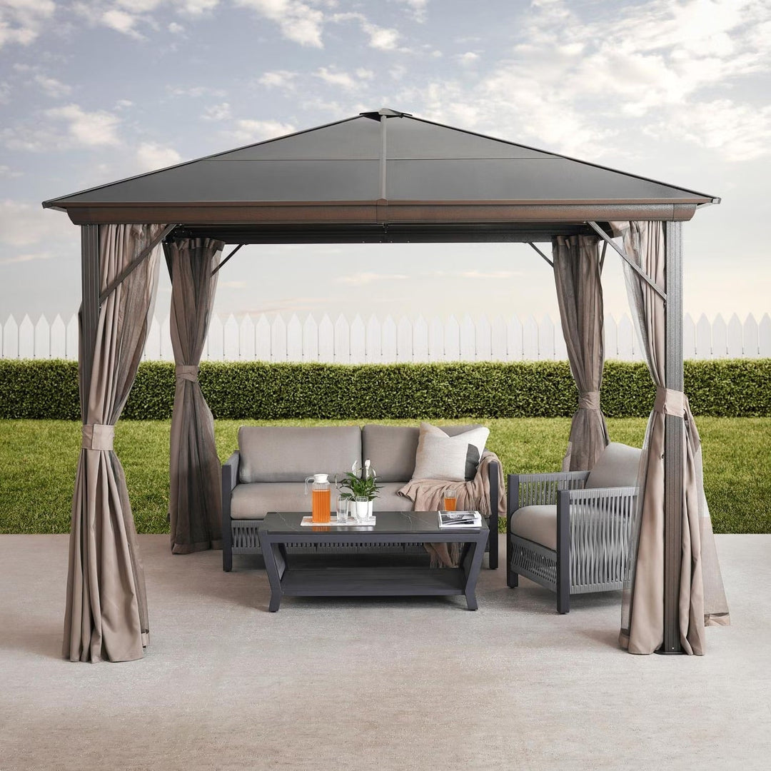 Trevana 3x3m Brown Outdoor Gazebo with Netting and Ceiling Hook