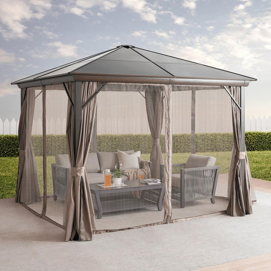 Trevana 3x3m Brown Outdoor Gazebo with Netting and Ceiling Hook