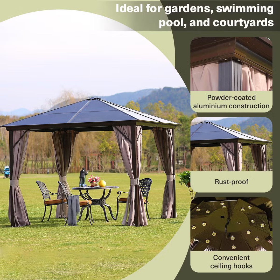 Trevana 3x3m Brown Outdoor Gazebo with Netting and Ceiling Hook