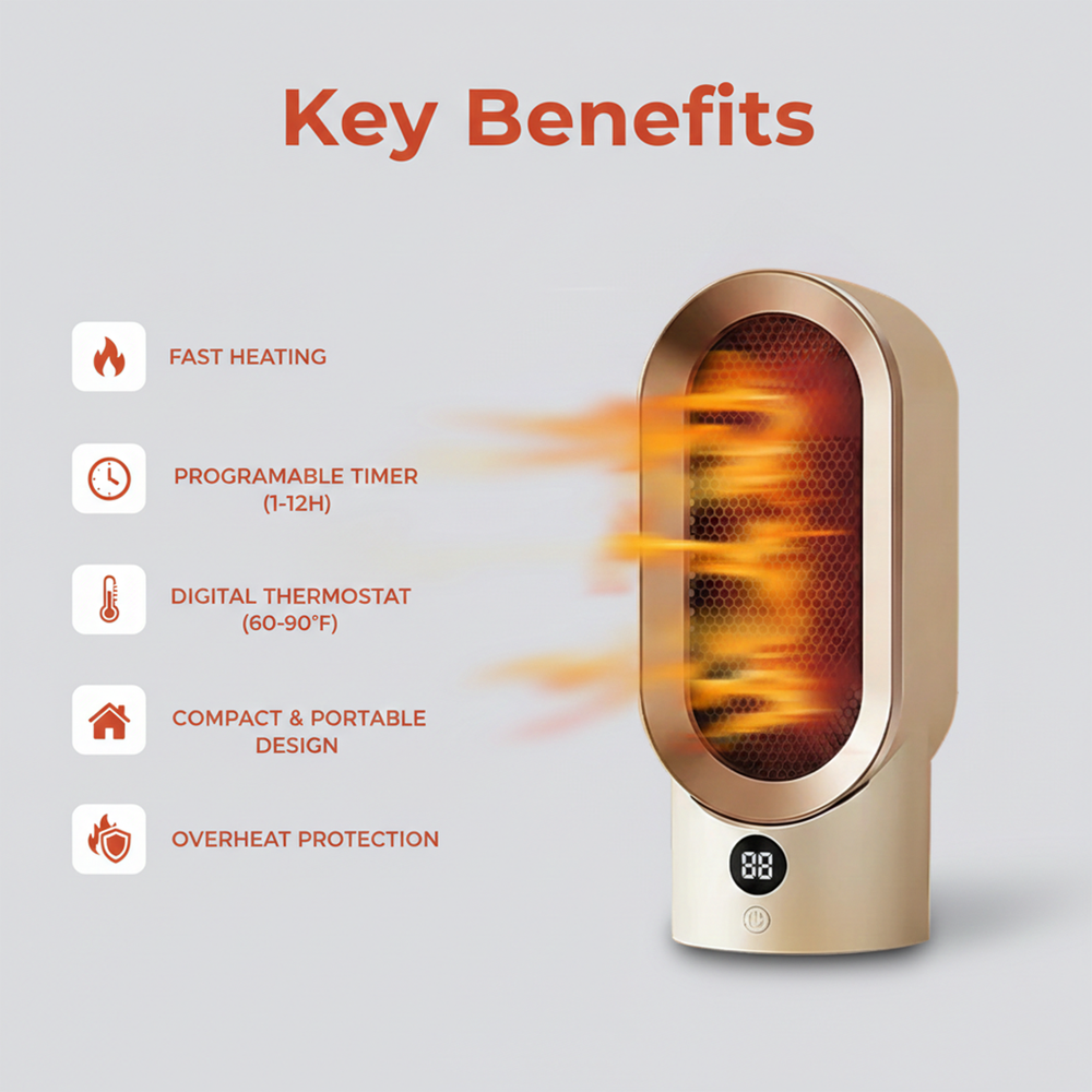 Electric Fan Heater - Portable Design - Compact Size