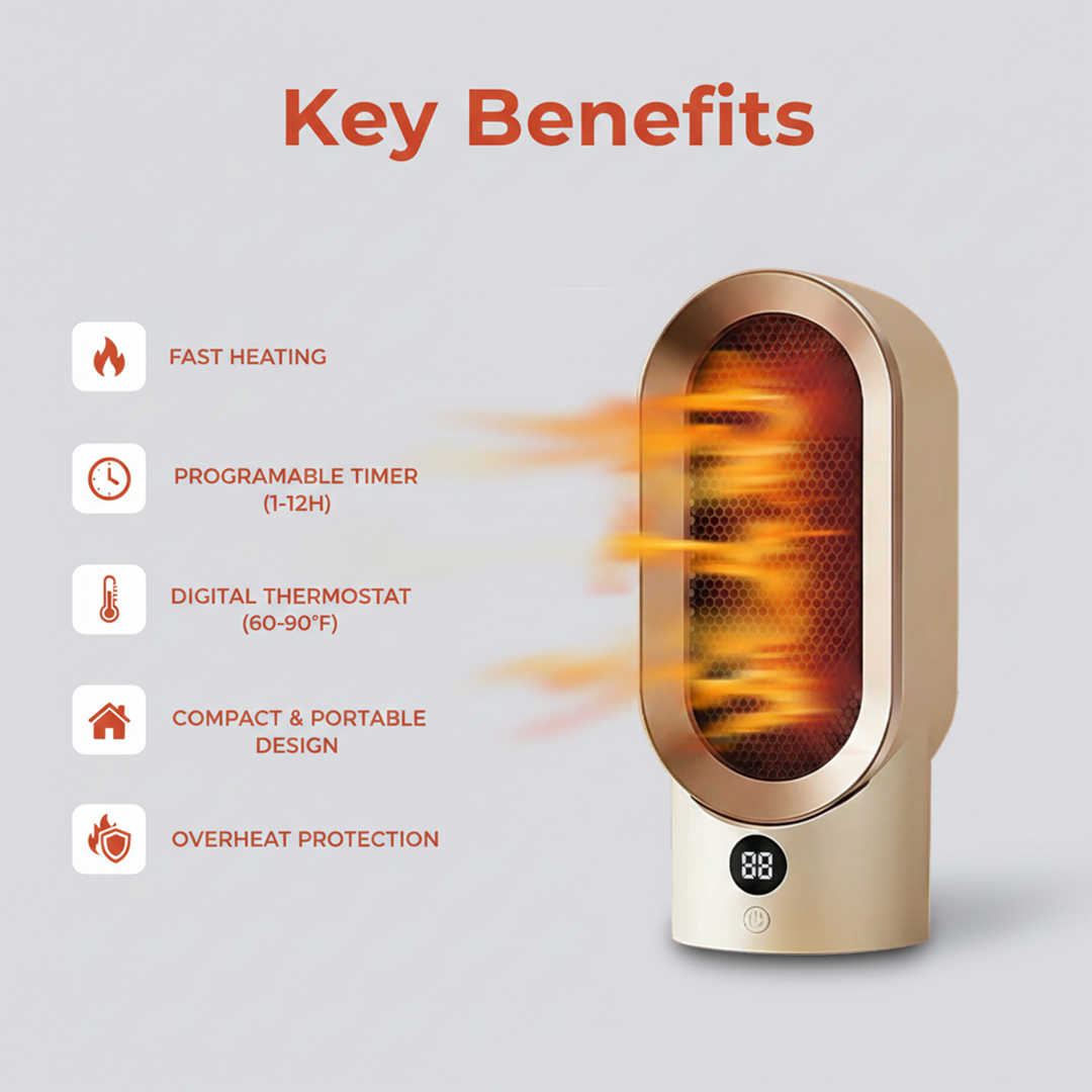Electric Fan Heater - Portable Design - Compact Size