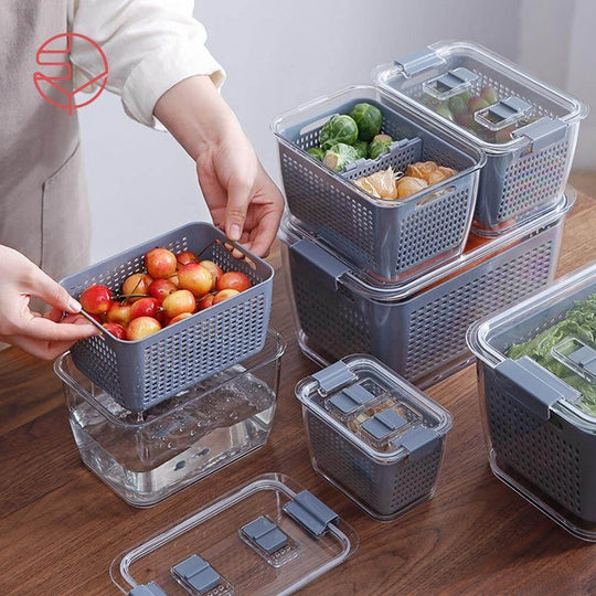 Multifunctional Vegetable & Fruit Refrigerator Drainage Organizer Box with Lid