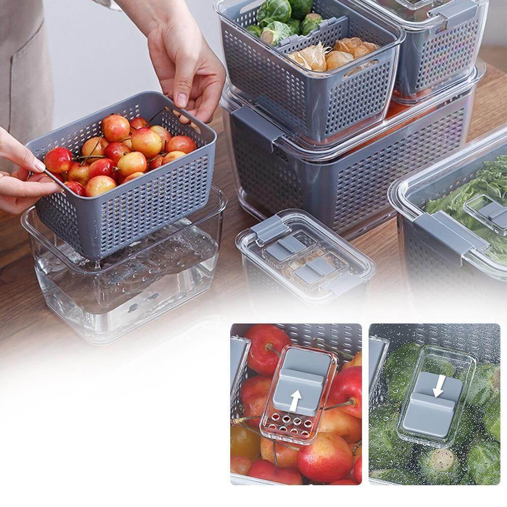 Multifunctional Vegetable & Fruit Refrigerator Drainage Organizer Box with Lid