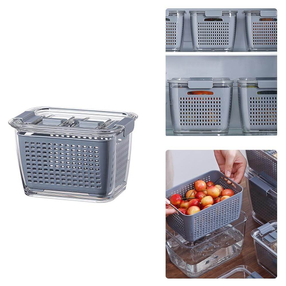 Multifunctional Vegetable & Fruit Refrigerator Drainage Organizer Box with Lid
