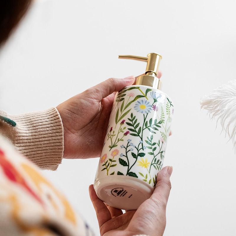 Floral Design Ceramic Soap Dispenser
