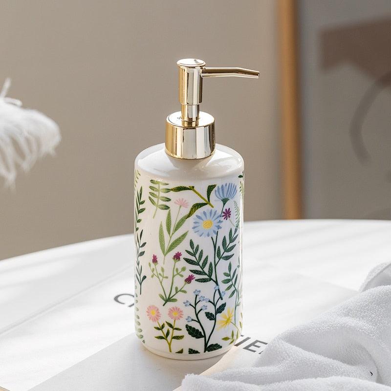 Floral Design Ceramic Soap Dispenser