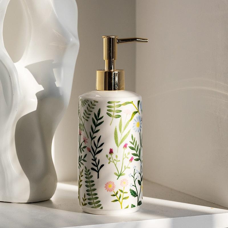 Floral Design Ceramic Soap Dispenser