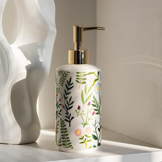 Floral Design Ceramic Soap Dispenser
