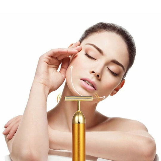 24K Gold T Beauty Bar Facial Roller Massager for Energy and Lift