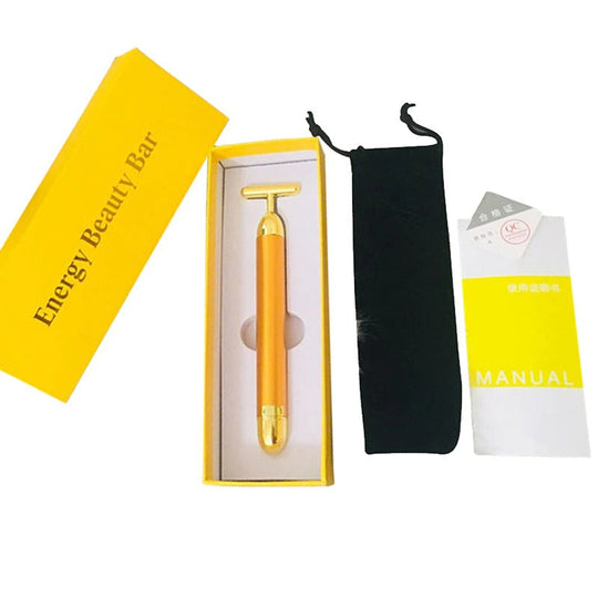 24K Gold T Beauty Bar Facial Roller Massager for Energy and Lift