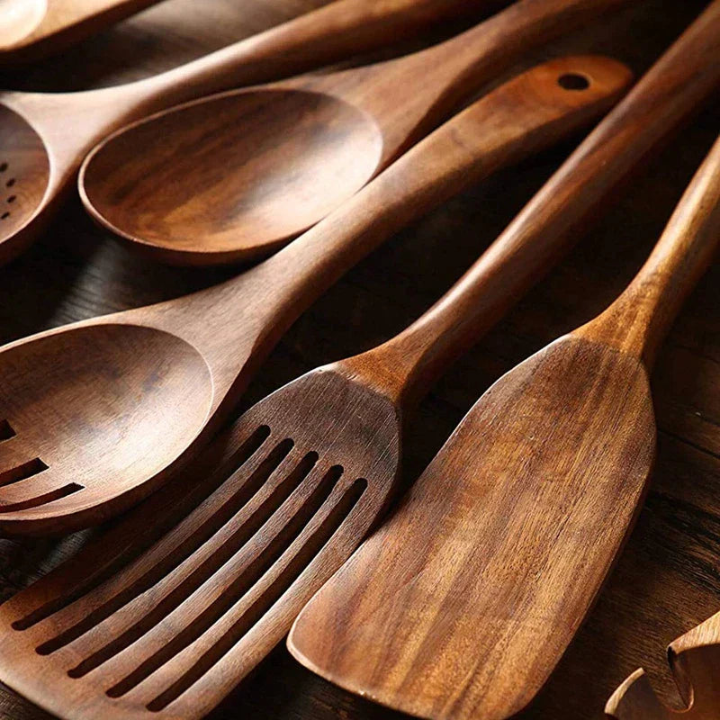 Set of Teak Kitchen Utensils