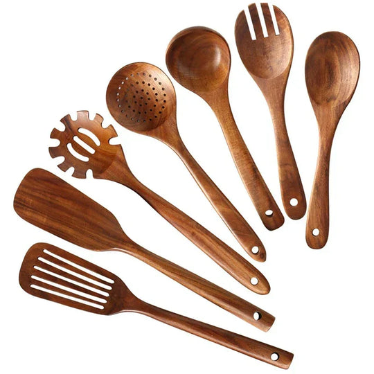 Set of Teak Kitchen Utensils