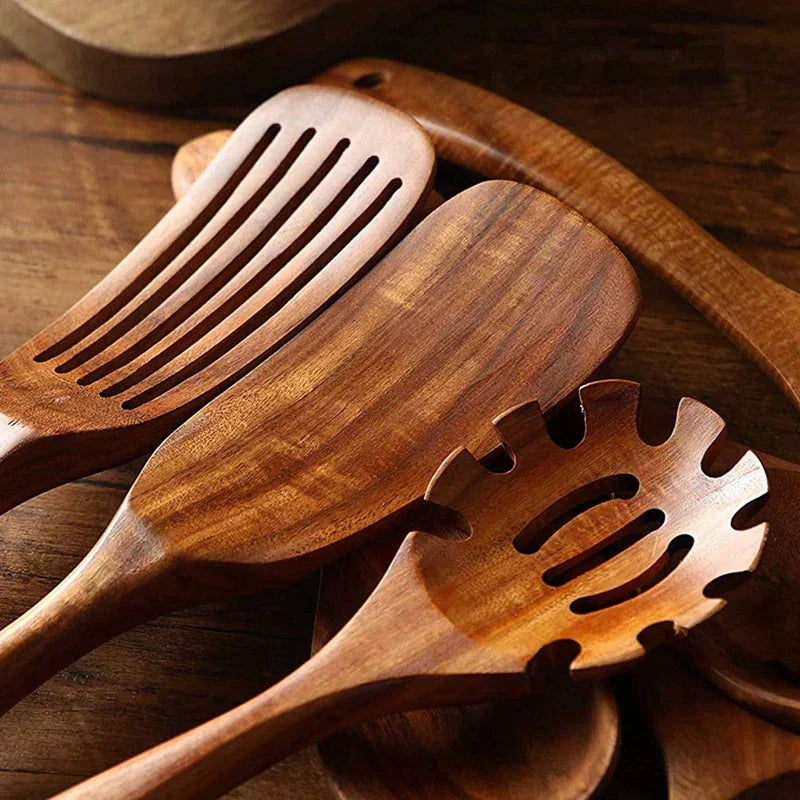 Set of Teak Kitchen Utensils