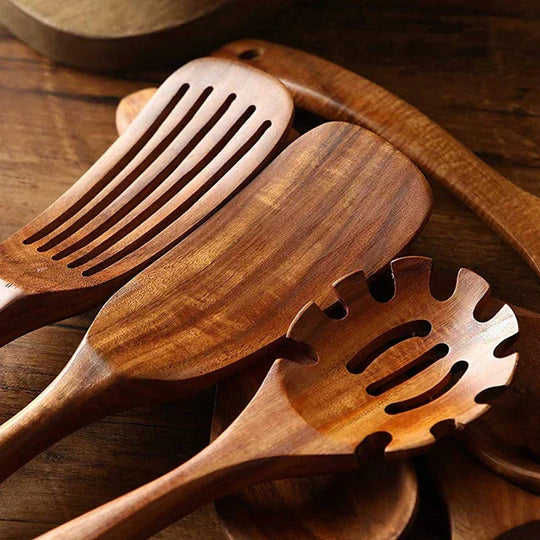 Set of Teak Kitchen Utensils